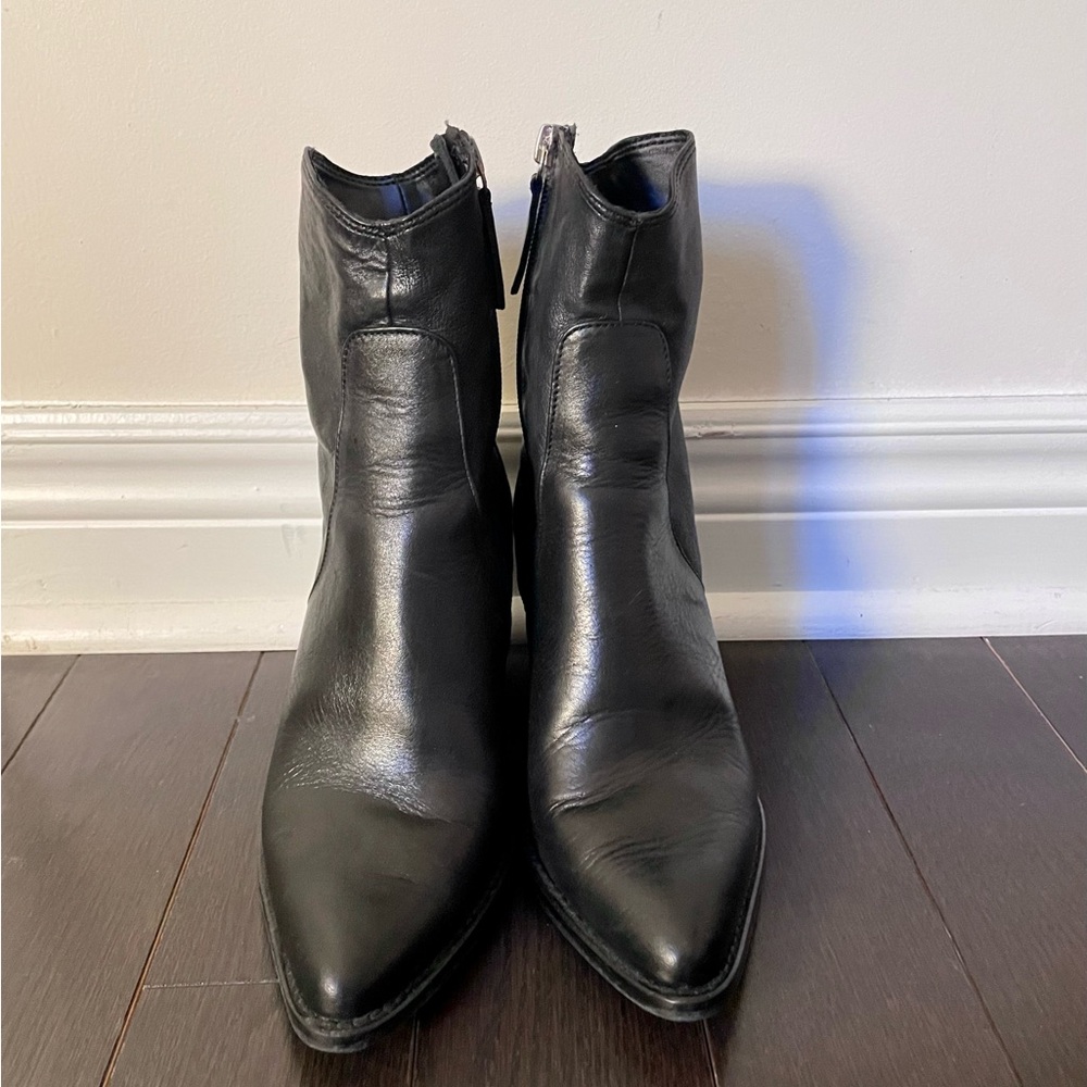 Zara Black Ankle Boots with Side Zipper and Block Heel